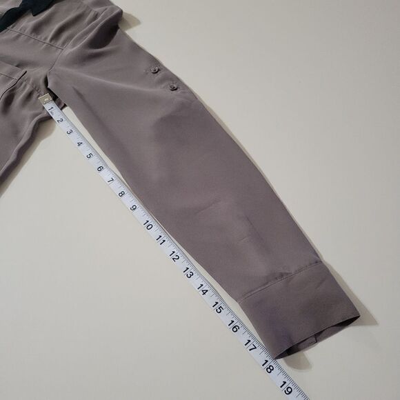 Express Portofino Taupe Button Down Blouse Black Trim - Picture 8 of 14